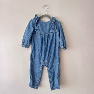 GAP Blue Denim Kids Romper with Ruffle details 12-18 months